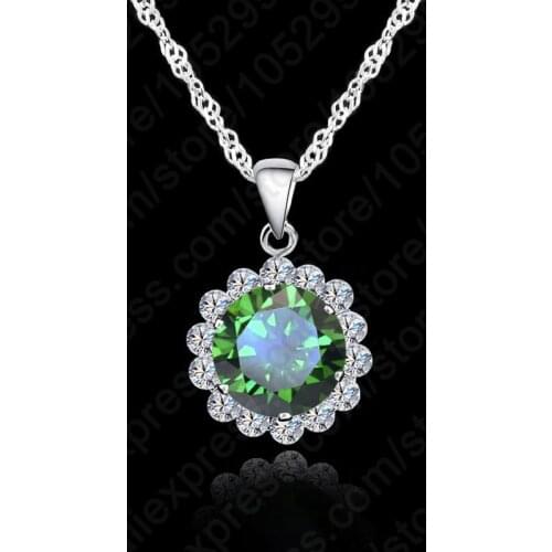 Fashion Woman Wedding Jewelry 925 Sterling Silver Chain Cubic Zirconia Necklace Pendants Crystal Lovely Necklaces