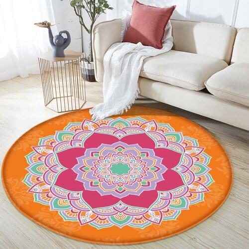Fashion Fluffy Flannel Round Carpet Mandala Style Carpets For Living Room Decorative Carpet Room Children Carpet Bedroom Decor