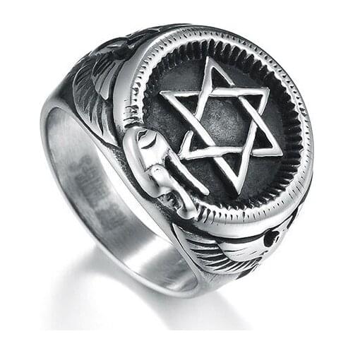 Retro Eagle Totem Mens Ring Fashion Hexagonal Star Punk Domineering Accessories Party Jewelry Ruler Inch 7~13