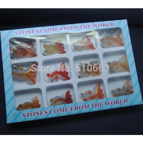 1 Box = 12 Pieces/Lot Nature Stone Craft Box Set Goldfish Shape For Charms Fashion Jewelry Beads Collection Size 20x40mm