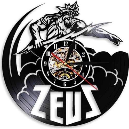 Greek Mythology Thunder Sky Ancient Lightning Greek God Zeus Wall Clock Thunderbolt Figure Vintage Vinyl Record Wall Clock Watch