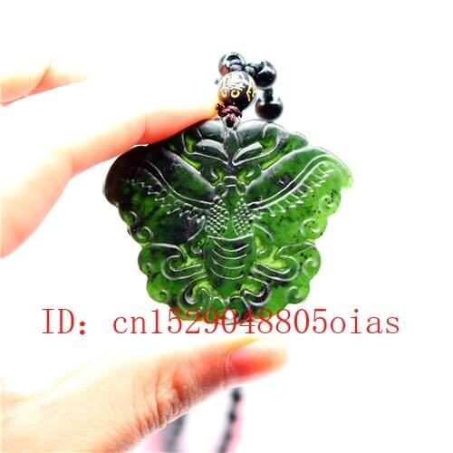 Natural Black Chinese Jade Obsidian Butterfly Pendant Necklace Charm Jewelry Beads Accessories Carved Amulet Gifts for Women