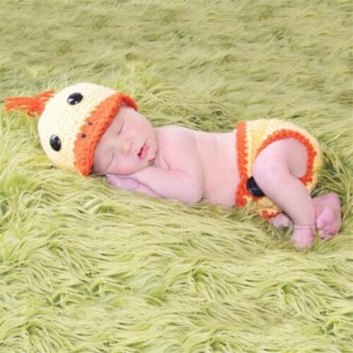 Newborn Photography Props Yellow Duck Handmade Clothes Accessories Infant Crochet Knit Costume 2Pcs Toddler Photo Props Outfits