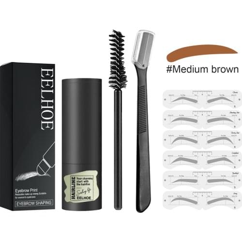 New One Step Brow Stamp Shaping Kit Waterproof Eyebrow Powder Makeup with 6 Pairs Reusable Eyebrow Stencils and Eyebrow Brush