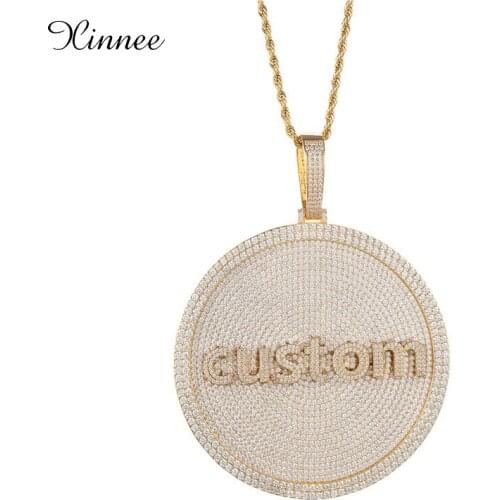 Round Name Necklace Rotatable Initial Letters Round Pendant Full Iced Out CZ Hiphop Jewelry Best Gift