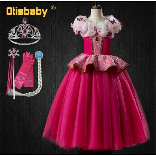 Aurora Princess Dress Bebe Pink Off Shoulder Ruffle Lace Evening Party Dresses Sleeping Beauty Halloween Costume Aurora Dress Up