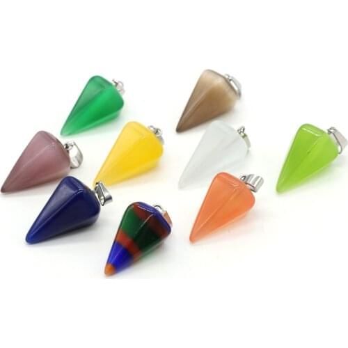 Natural Stone Pendants Polygonal Cone Shape Crystal Cat Eye Stone Charms for Making Jewelry Women Necklace Bracelet