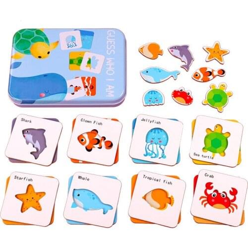 Cognition Jigsaw Wooden Toys Puzzles Iron Box Puzzles Games Cards Matching Learning Education Montessori Toy For Children