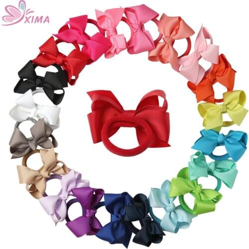 XIMA 20pcs/lot 3''Little Girl Hair Ribbon Rope Bows Kids Ponytail Holder Elastic Hair Nylon Bands Children Hair Accessories