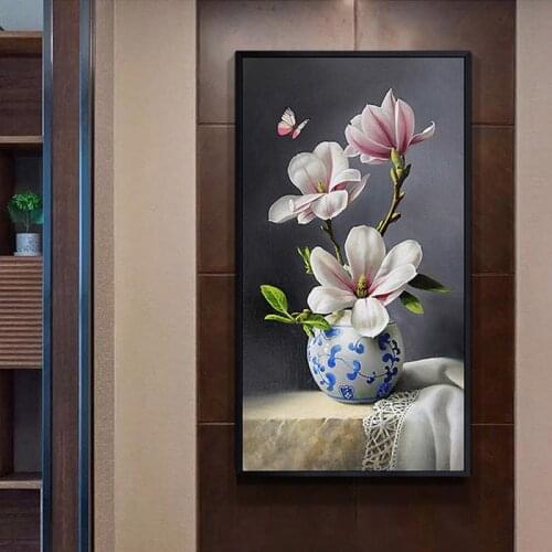 Needlework,DMC DIY Cross stitch,kits for Embroidery sets,table vase pink rose floral Flower Cross-Stitch handwork painting