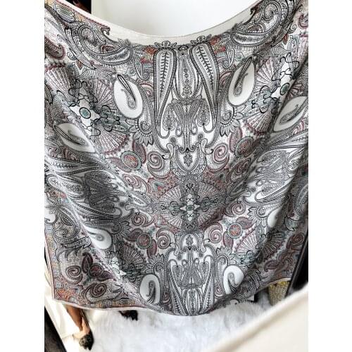 Paisley print Silk Cashmere Scarf 140 Winter Warm Cashmere Scarf For Women Scarf Cashmere Hand Rolled Hem 140 Cm Silk
