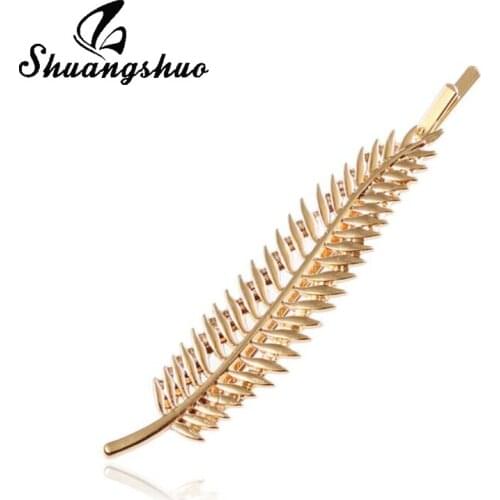 Shuangshuo New Fashion Metal Leaf Shape Hair Clip Barrettes Leaves Hairpin Barrette Feather Hair Pins Hair Jewelry Bridal Tiara