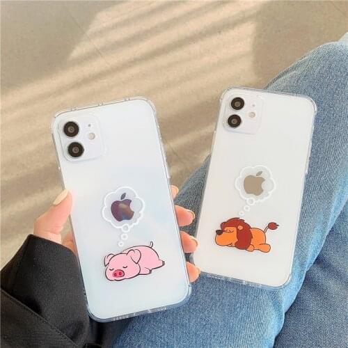 Cute Cartoon Piggy lion Silicone Case For iPhone 12 11 Pro Max MINI Pro X XR XS 7 8 Plus SE 2020 Soft TPU Back Cover