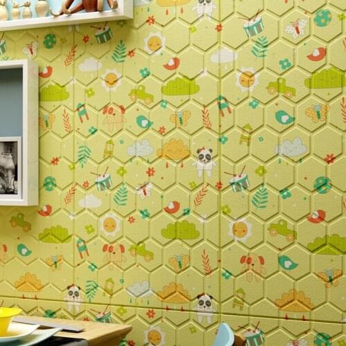 Nordic cartoon honeycomb INS Living room retro 3D wall sticker Waterproof TV background wallpaper Foam self-adhesive wallpaper