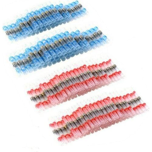 120Pcs Heat Shrink Soldering Sleeve Terminals Insulated Waterproof Butt Connectors Electrical Wire Soldered Terminals Red Blue