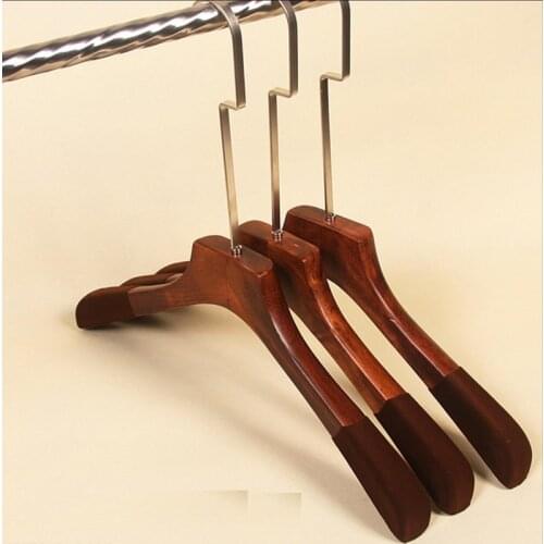 4pcs/lot 38cm solid wood woman hangers flocking anti-slip retro wooden long hook wood hanger