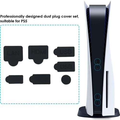 6pcs Set Black Silicone Dust Plugs Set USB HDM Interface Anti-dust Cover Dustproof Plug For PS5 Game Console Accessories Parts