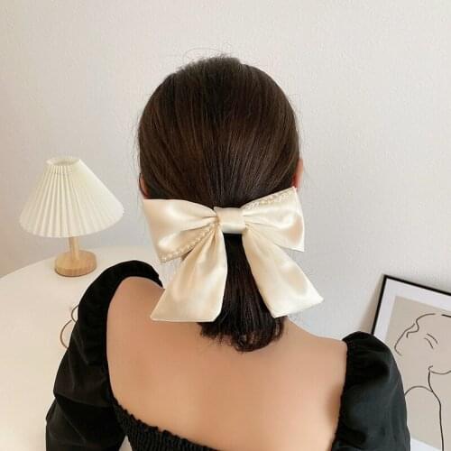 New Fashion Satin Pearl Bow Hairgrips Large Hairpins For Women Barrettes Trendy Ladies Hair Clips Cute Girls Hair Accessories
