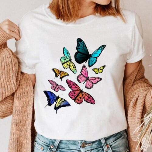 Women Graphic Butterfly Sweet New Style Top Print Clothing 90s T Shirt Female Tee Ladies Fashion Short Sleeve Cartoon T-shirt