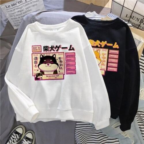 Aesthetic Camisas Mujer Harajuku Sweatshirt Kawaii Cute Shiba Inu Doge Print warm oversize Streetwear Women chic casual Tops