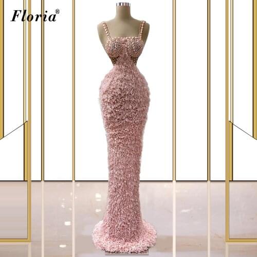 Light Pink Celebrity Dresses Long Spaghetti Summer Beach Prom Dresses For Women Pearls Birthday Party Dresses Evening Wear