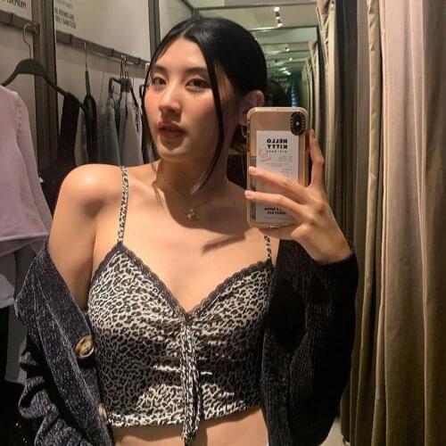 2021 Womens Y2K Sexy Lace Leopard Print Camisole V-Neck Sleeveless Crop Top Vest Fashion High Street Top Clubwear