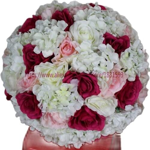 30cm Mixcolor 10pcs/lot Artificial silk rose hydrangea wedding decoration kissing ball wedding table flowers decorative TONGFENG