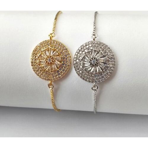 5 Pcs Romantic Micro Pave CZ Crystal Round Charm Bracelet For Women Fashion Jewelry Gift BG311