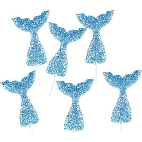 6pcs Novelty Mermaid Tail Happy Birthday Cake Topper Cupcake Topper Glitter Birthday Supplies