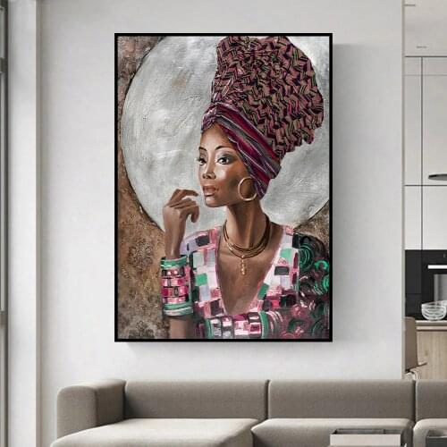 African Woman Wearing Gold Jewelry Poster Canvas Painting Print Cuadros Art Wall Decoration Mural For Modern Home Decor No Fram