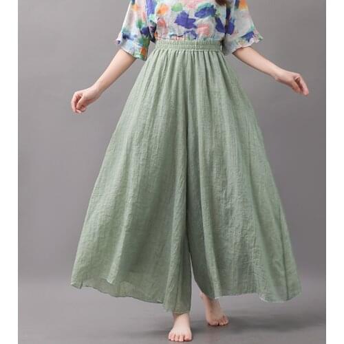 High Waist Wide Leg Pants 2021 New Arrival Soft Cotton Linen Loose Summer Pants Fashion Hakama Culottes Women Casual Pants