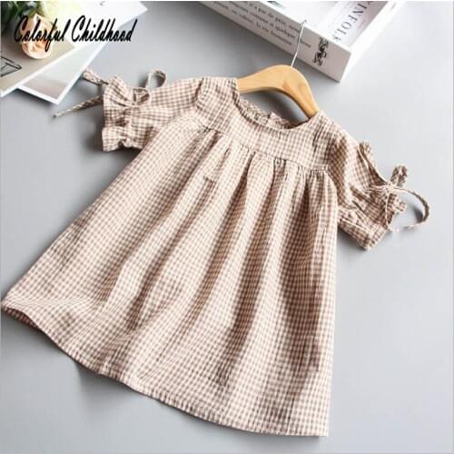 Girls TuTu baby dress clothes plaid ruffles short sleeve drawstring O-neck spring clothes cotton adorable baby girl clothing1-5Y