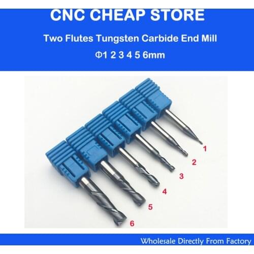 6PCS HRC55 Tungsten Steel Carbide double flute End Mill Bit Milling Cutter Tools CNC Router 1,2,3,4,5,6mm