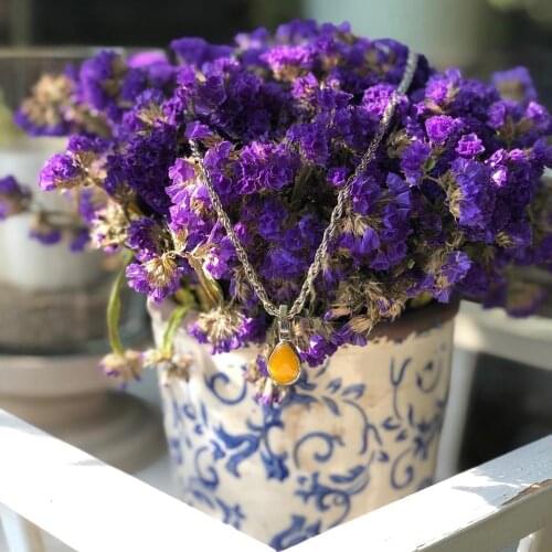 GULCE DERELI, YELLOW NATURAL STONE NECKLACE, CHAIN NECKLACE, GIFT BOX, GOLD/SILVER PLATED