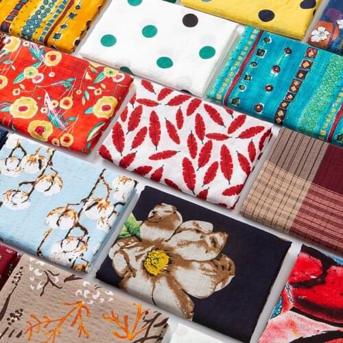 Cotton Linen Dark Printed Floral Fabric Thin Dress Shirt Pants Clothing Plant Flowers Leaves Brocade Stripe for Sewing Diy White