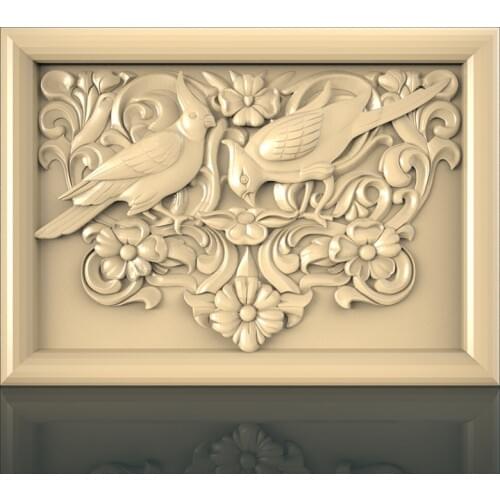 Bird decor painting 3D model relief for cnc or 3D printers engraving carving in STL file format