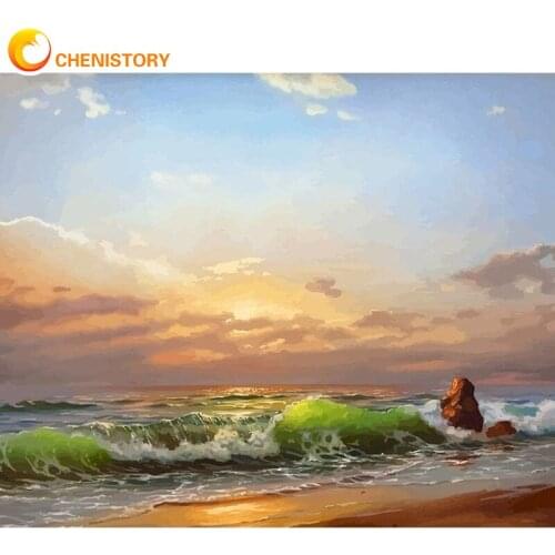 CHENISTORY Painting By Number Sunrise DIY Frame Canvas HandPainted Home Decor Picture By Numbers Sea Adults Kits Unique Gift