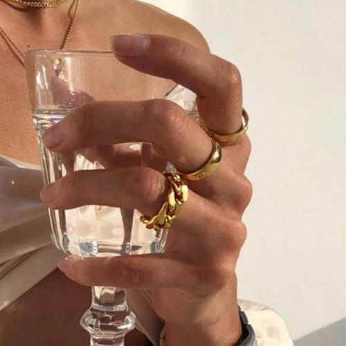 Gold Color Plating Chain Shape RING AdjustableFor Unisex Vintage Gothic Chunky Midi Ring Antique Jewelry Accessory