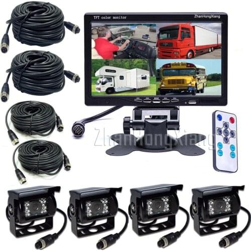 4x HD 1080P 4Pin IR Night Vision Car Reversing Backup Rear View Camera Kit+7" AHD 4CH Quad Split Monitor System For RV Bus Truck
