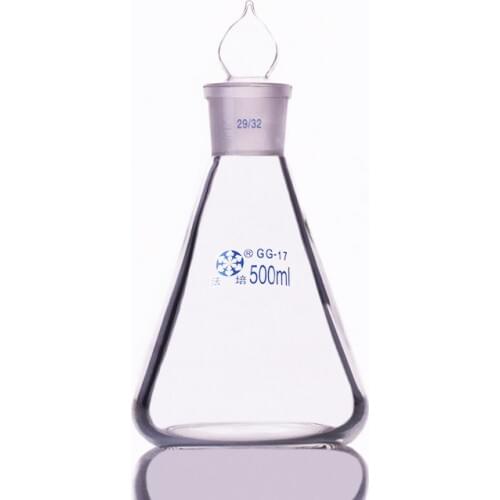 Conical flask with standard ground-in glass stopper,Capacity 500ml,joint 29/32,Erlenmeyer flask with standard ground mouth