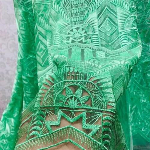 Lace250 green mesh geometric embroidered lace summer dress skirt cheongsam curtain table clothes embroidered fabric sewing DIY