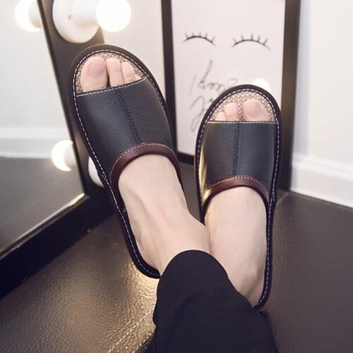 Summer Indoor Slippers mans Genuine Leather Home Slippers Anti-slip Couples Casual Home Shoes