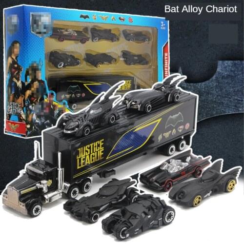 Bat Alloy Chariot Toy Sets 6 Chariot With Container Truck Childrens Pocket Car Model Toy Birthday Xmas Gift