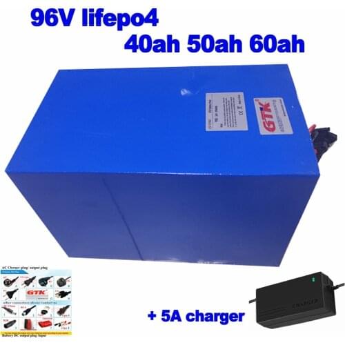 Lifepo4 96v 40ah 50ah 60ah LFP lithium iron battery akku for racing motorcycle EV solar marine UPS UAV Golf Cart + 5A charger