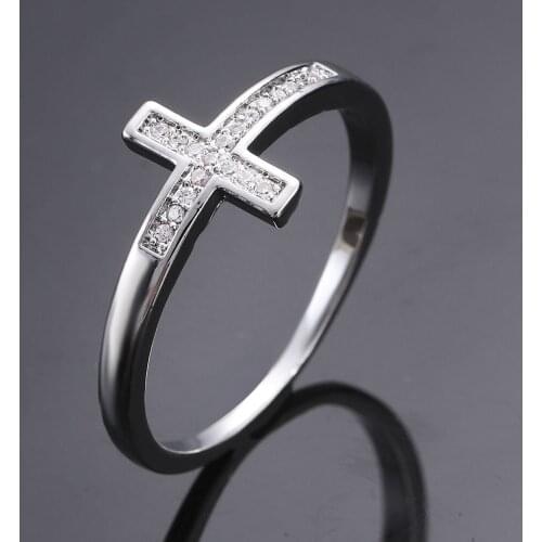 Micro Cubic Zirconia Stone Delicate Cross Wedding Rings for Women Bague Femme Finger Ring Costume Jewelry Wedding Gift Anillos