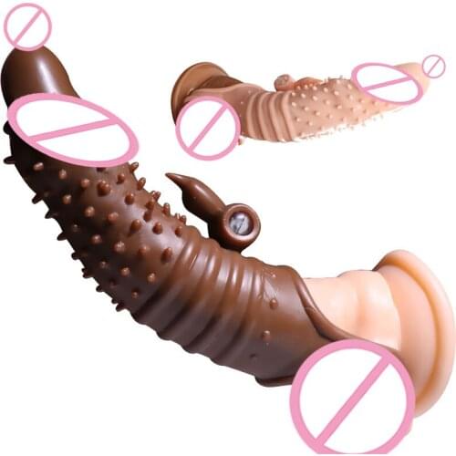 Extender Reusable Delayed Ejaculation Penis Enlargement Condoms Vibrating Sex Toys For Men Penis Sleeve Vibrator