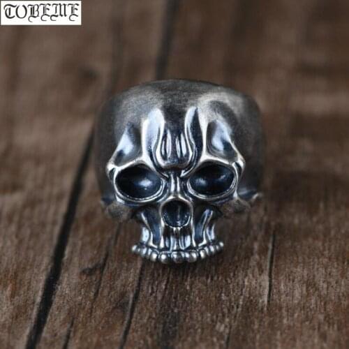 100% 925 Silver Skull Ring Vintage 925 Sterling Skeleton Ring PUNK Jewelry Man Ring Resizable