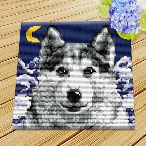 Latch Hook Rug Kits DIY Needlework Unfinished Crocheting Rug Yarn Cushion Mat White Dog at Rest 3D Embroidery Decorative Carpet