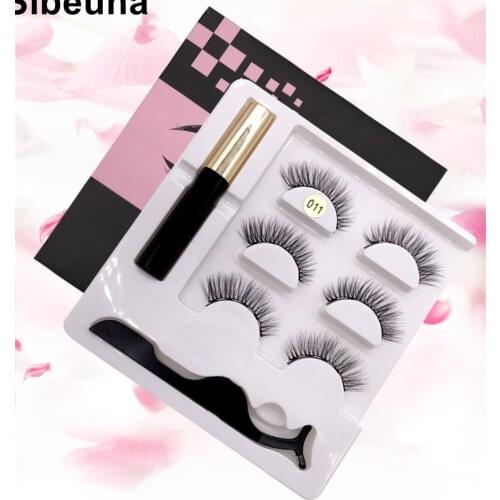 New Magnetic Eyelashes 3 pairs 3D False Mink Eyelashes Magnet Lashes Magnetic Eyeliner &Tweezer Set Makeup 5 Magnets