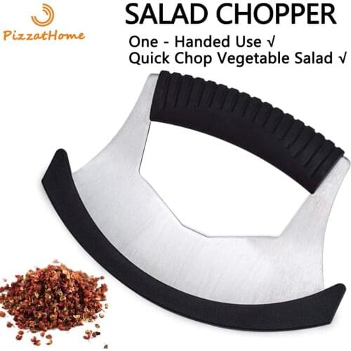 PizzAtHome Salad Chopper Rocker Knife One Handed Use Mincing Chopper for Vegetables Pizza Cutter Roller with Cover Kitchen Tool